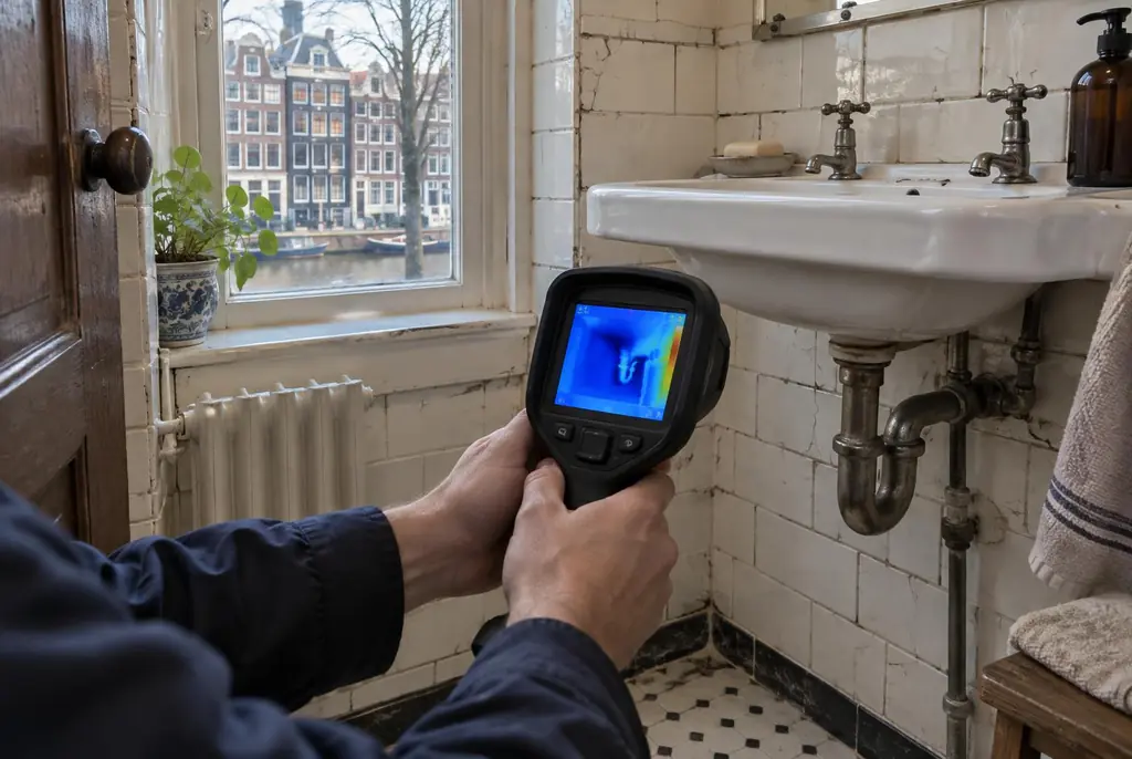 Lekdetectie Hoogland – badkamer met oude leidingen achter de tegels