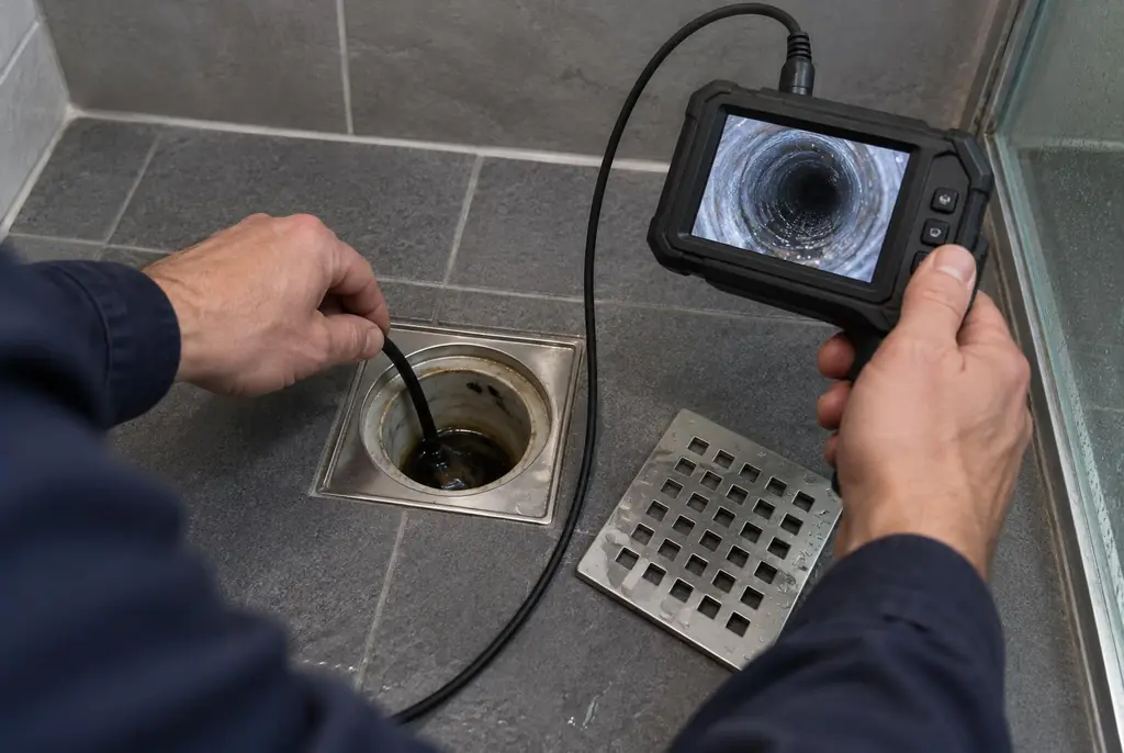 Lekdetectie Hoogland – endoscoop-inspectie in een douchegoot