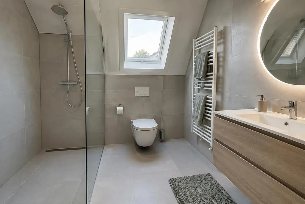 Lekdetectie Hoogland – droge badkamer met inloopdouche na herstel