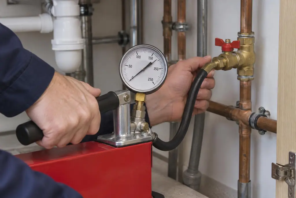 Lekdetectie Hoogland – druktest op een waterleiding met een manometer