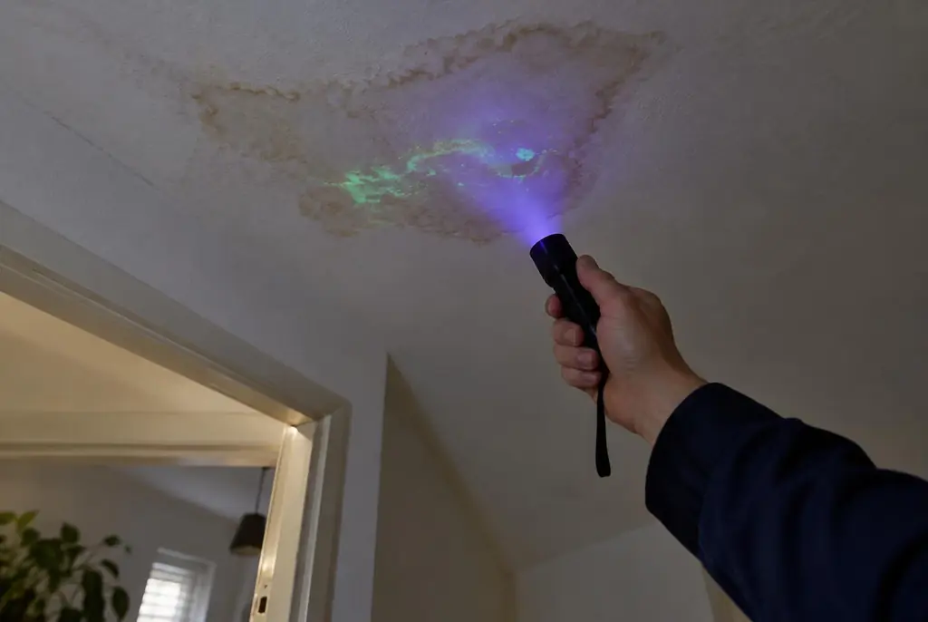 Lekdetectie Hoogland – kleurstof controleren op het plafond met uv-licht