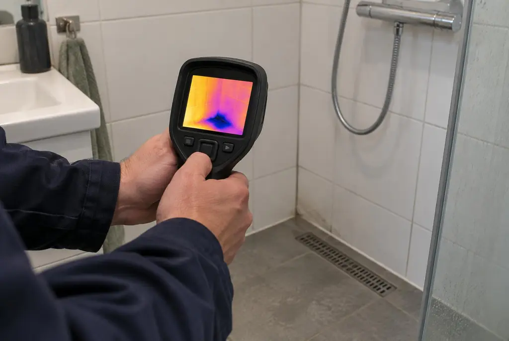 Lekdetectie Hoogland – lekdetectiespecialist met warmtebeeldcamera in een badkamer