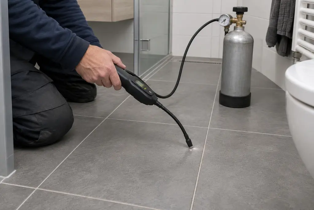 Lekdetectie Hoogland – technicus spoort met tracergas een lekkage op in de vloer